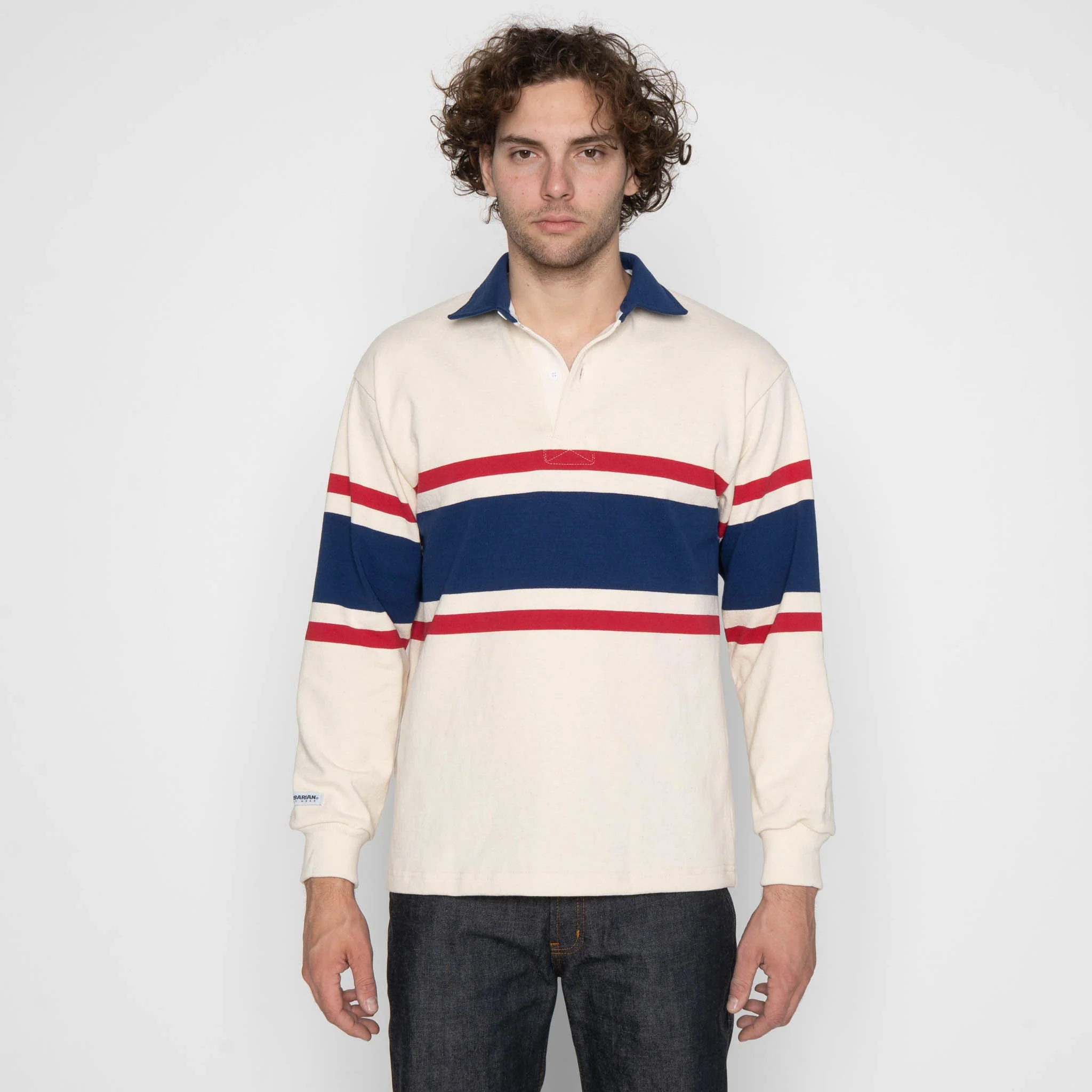 Classic Rugby Jersey - Ivory/Dark Red/Deep Blue - Image 2