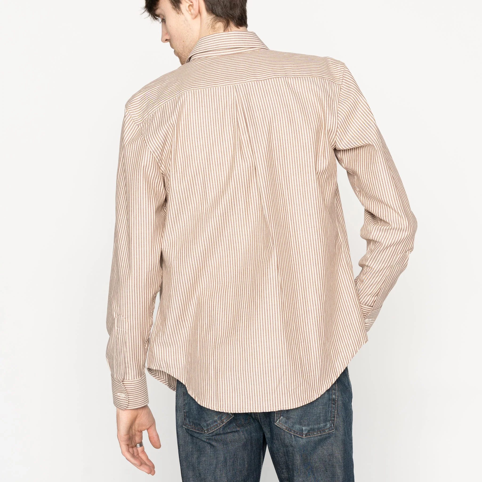 Easy Shirt - Soft Finish Classic Stripe - Cream + Brown - Image 3