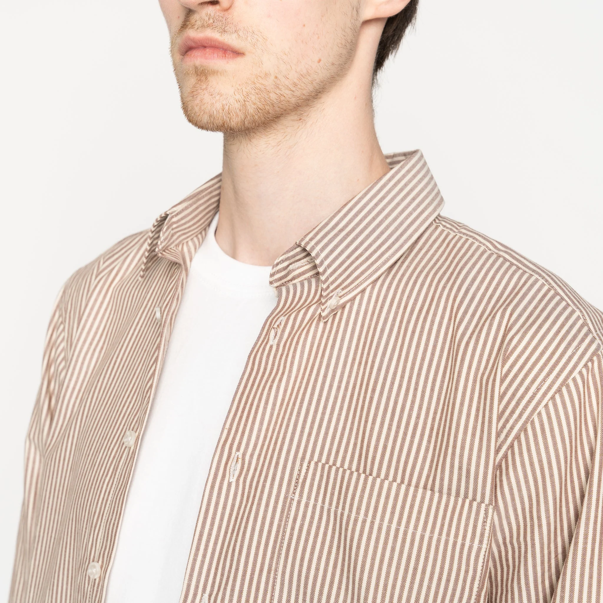 Easy Shirt - Soft Finish Classic Stripe - Cream + Brown - Image 4