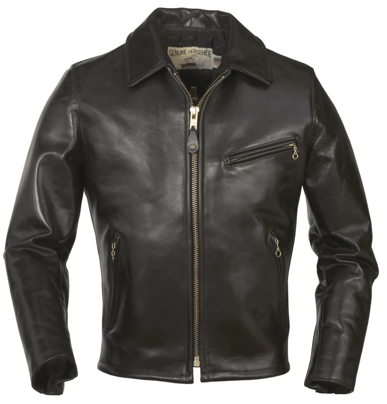 689H - Horsehide Black Racer Motorcycle Leather Jacket