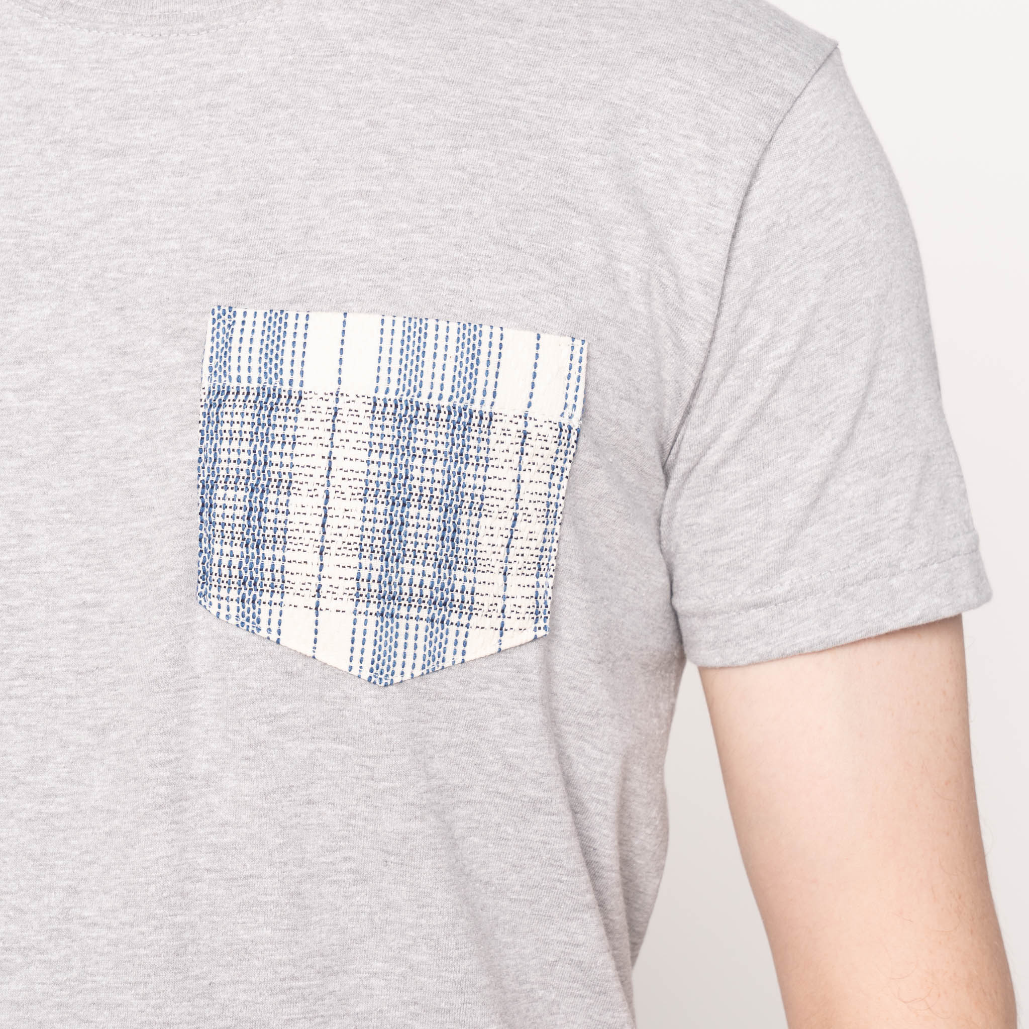 Pocket Tee - Heather Grey - Asagi Sashiko - White - Image 4