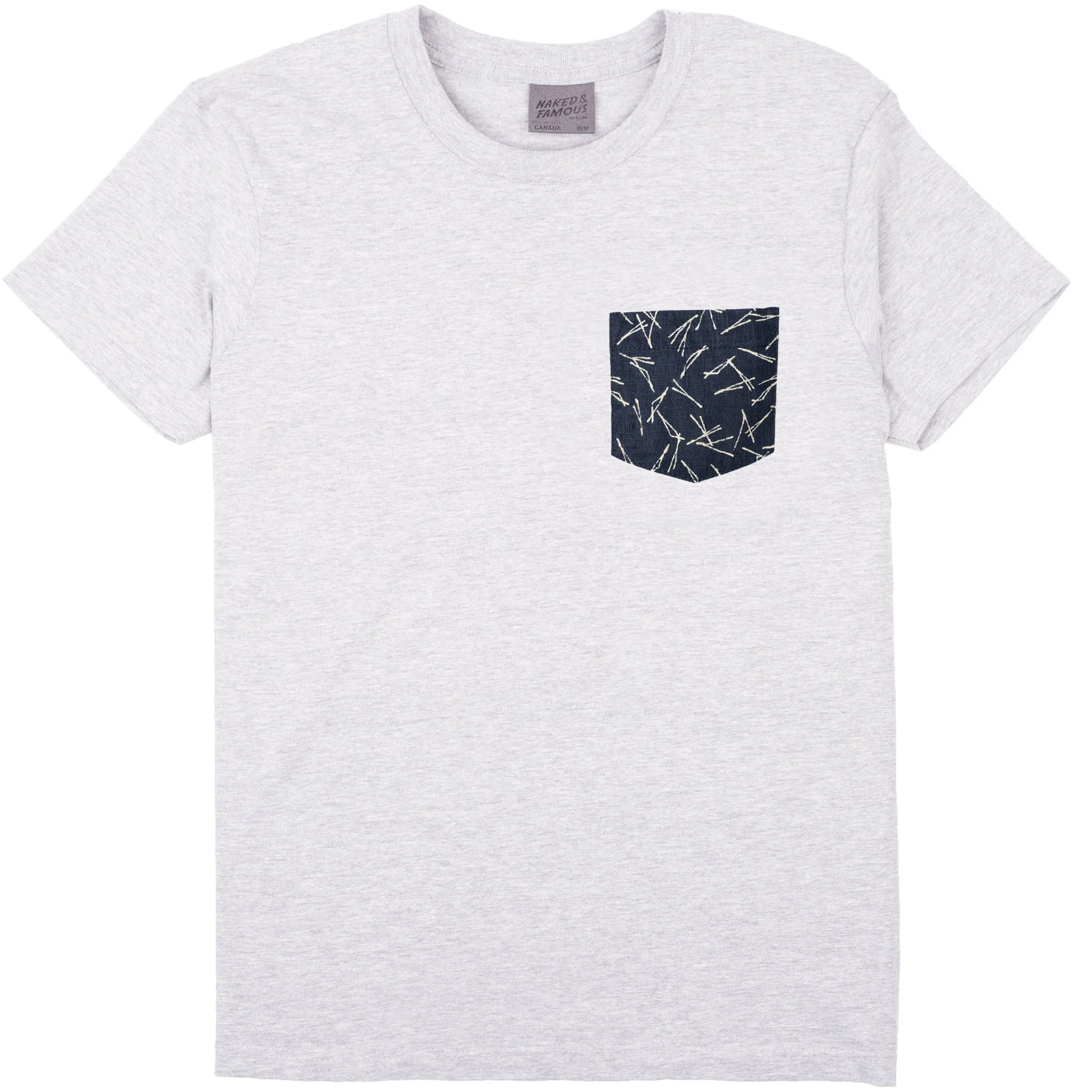 Pocket Tee - Heather Grey + Matsuba Pine Needles - Indigo
