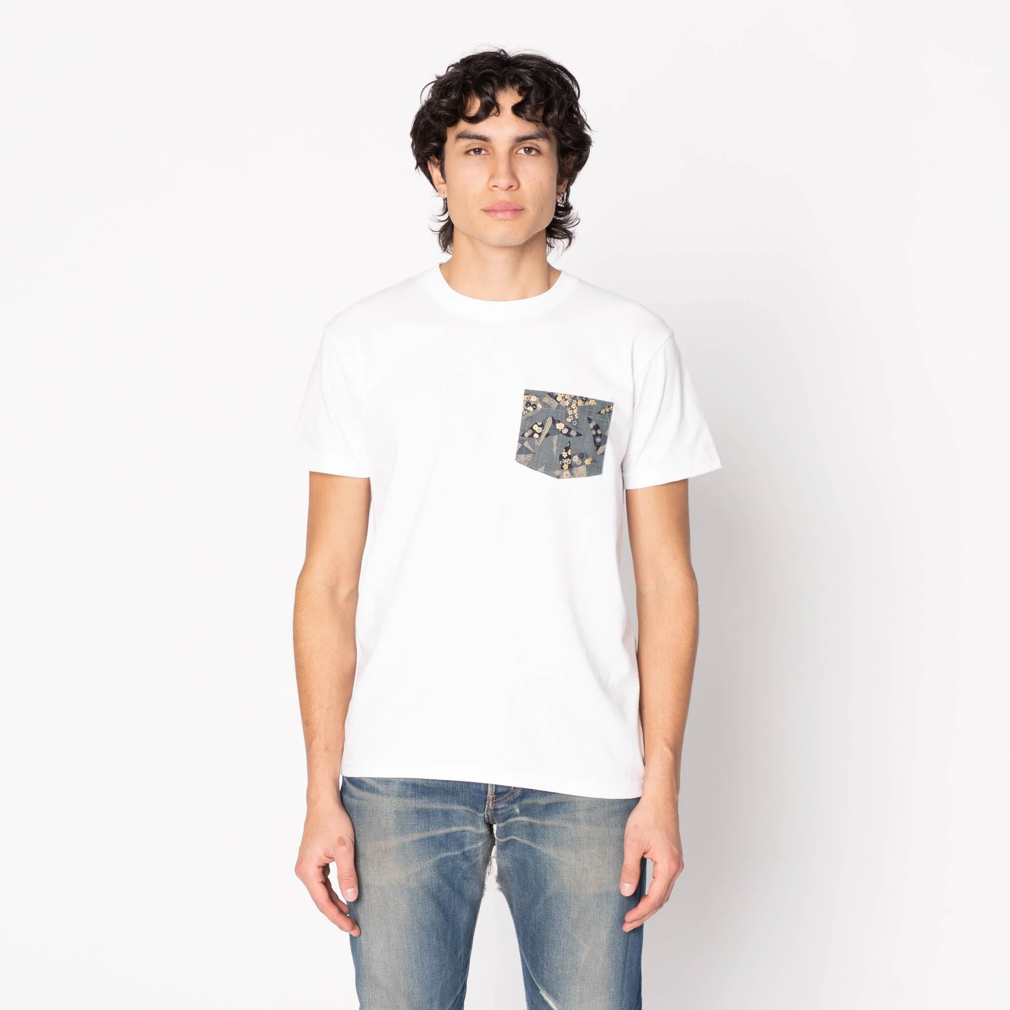Pocket Tee - White - Origami Poplin - Blue - Image 2