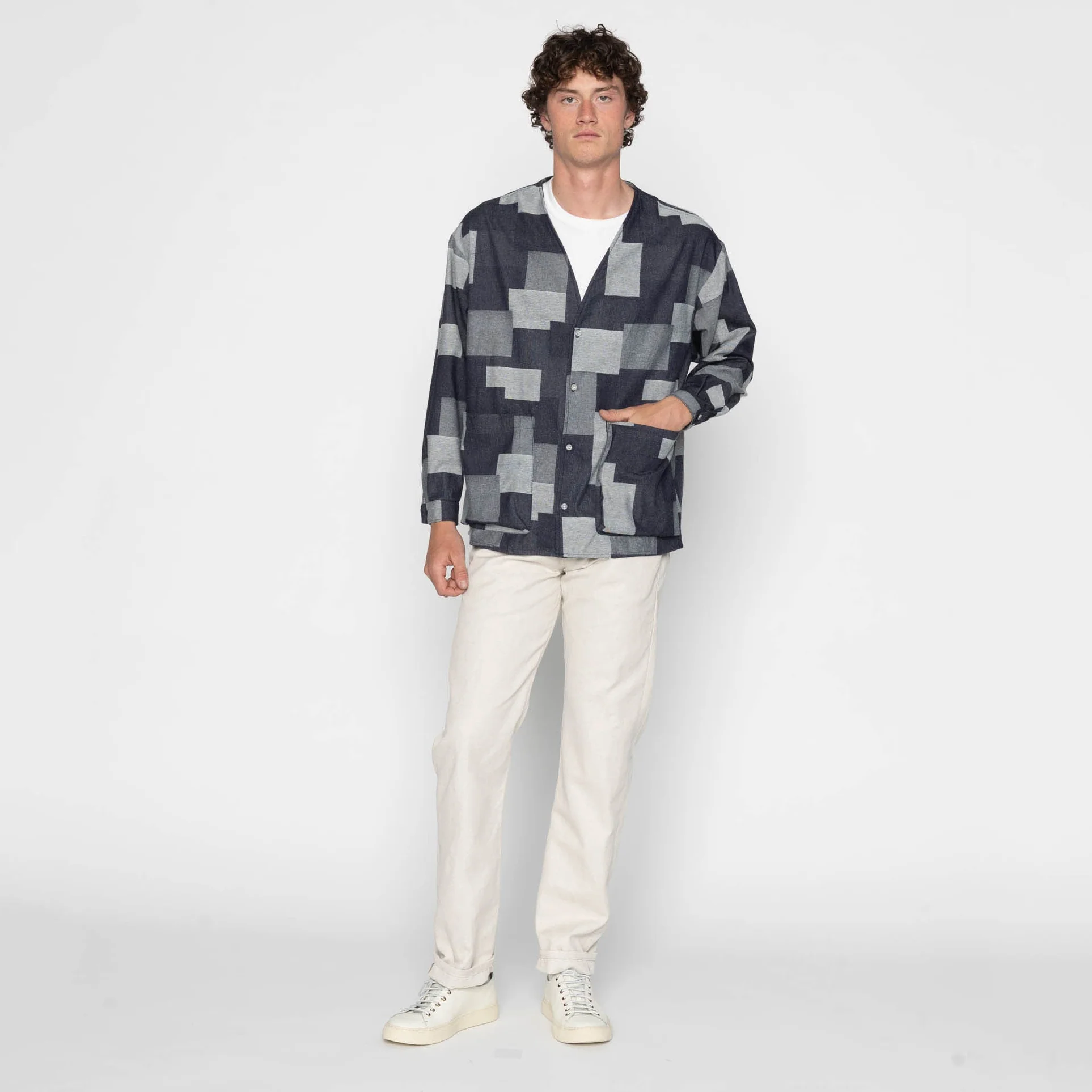Wise Guy Jacket - Jacquard  Denim  - Indigo - Image 7