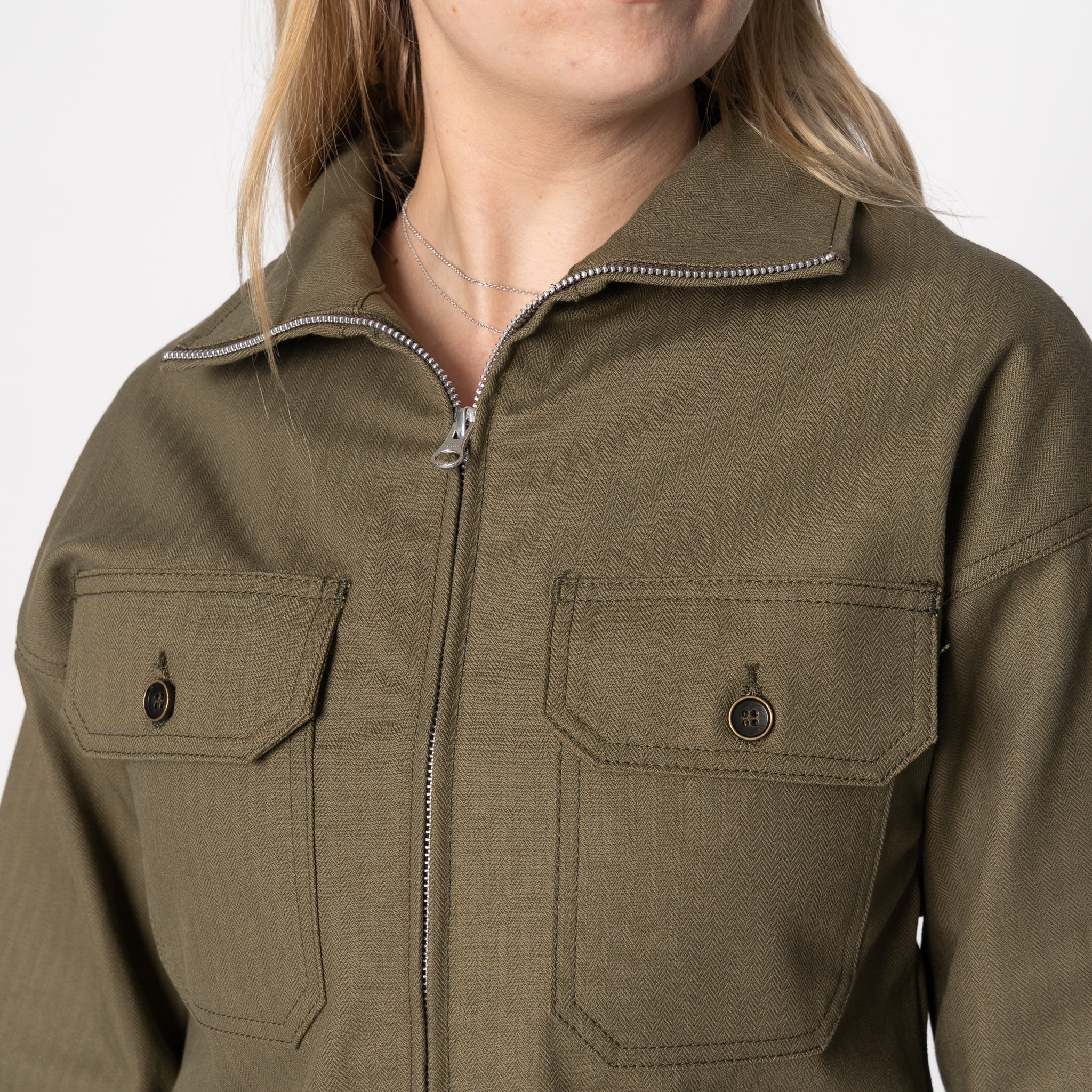 Zip Crop Jacket - Army HBT - Olive Drab - Image 4