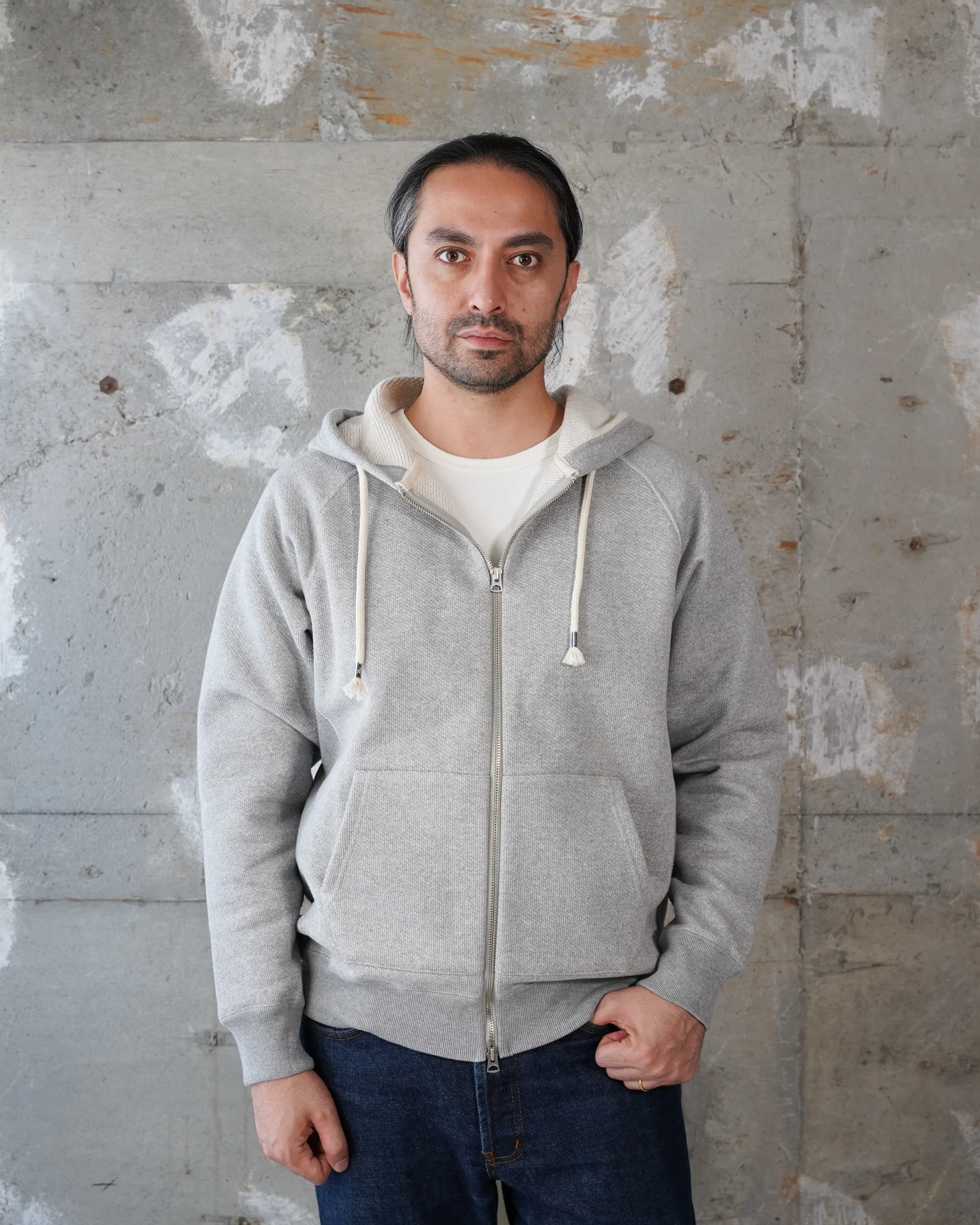 Zip Hoodie - 876gsm Double Heavyweight French Terry - Heather Grey - Image 2