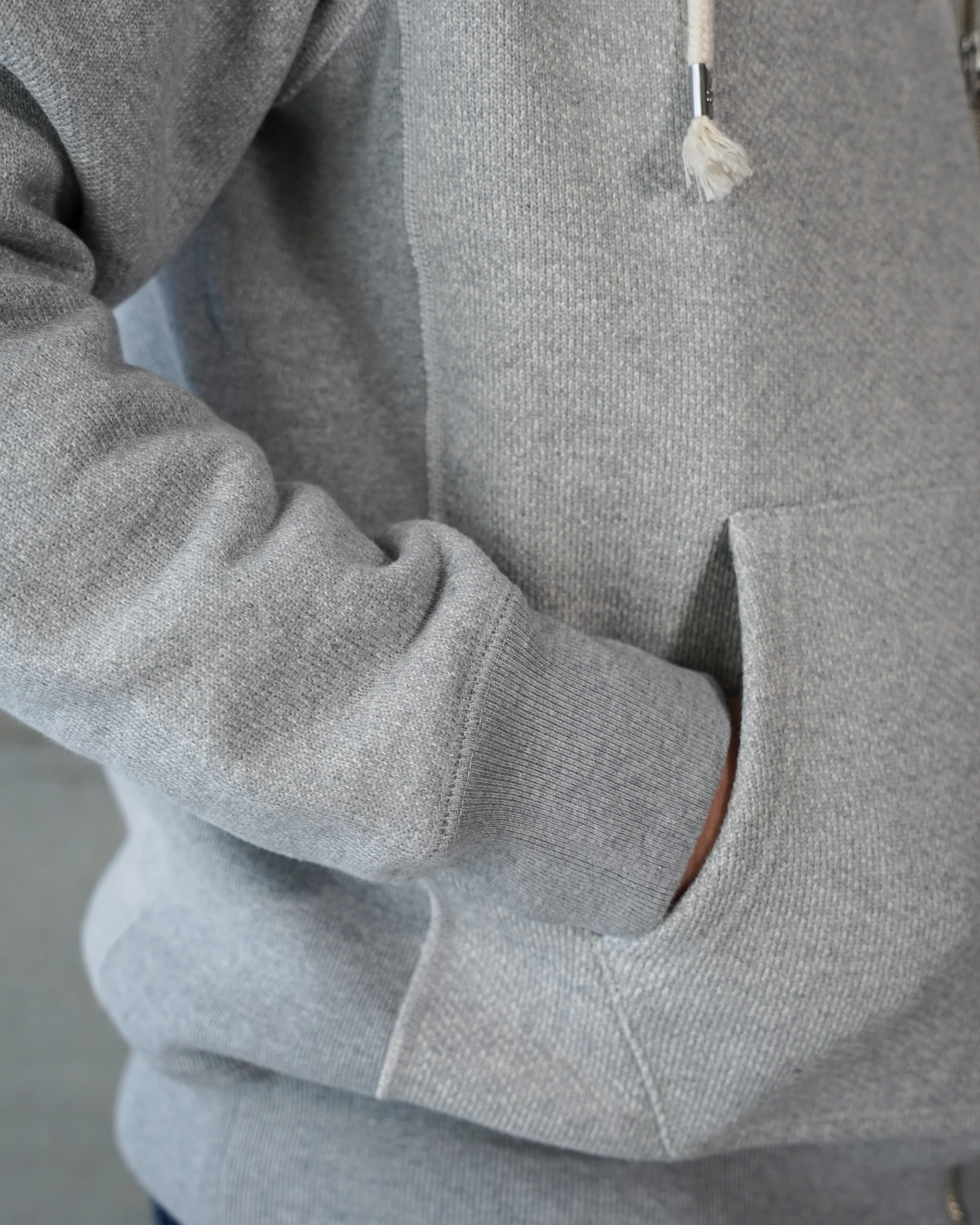 Zip Hoodie - 876gsm Double Heavyweight French Terry - Heather Grey - Image 7
