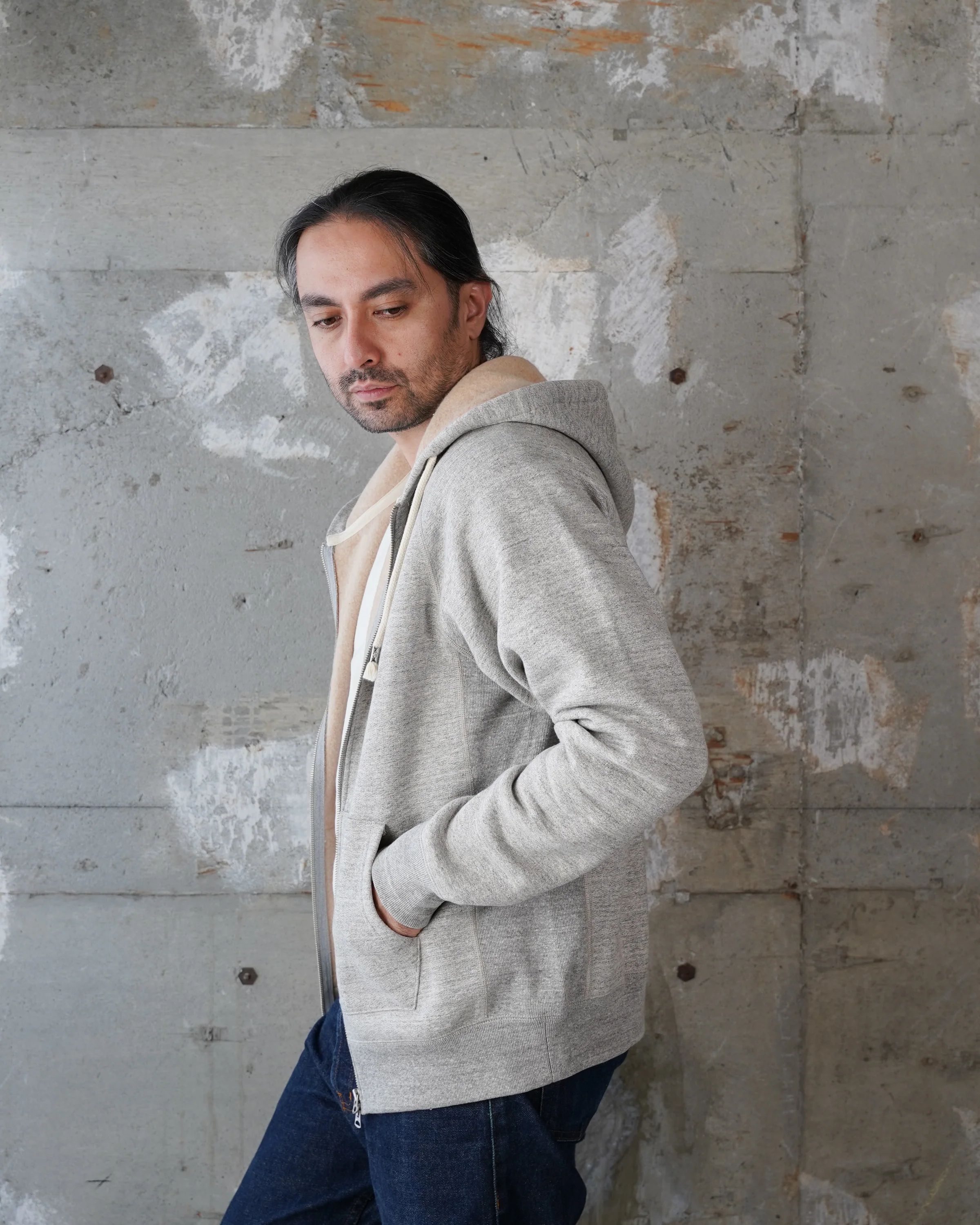 Zip Hoodie - Fleeced Foxfibre® - Heather Grey - Image 4